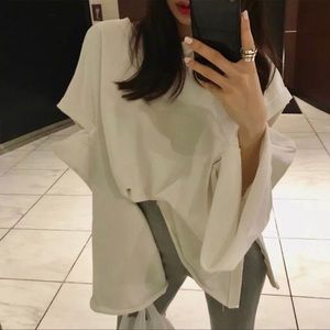 Parisian Bell Sleeve Cotton Pullover Sweatshirt